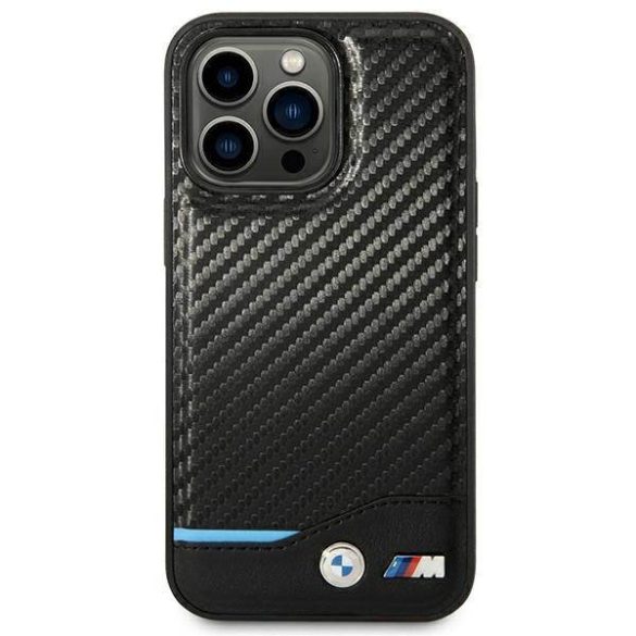 BMW BMHCP14X22NBCK iPhone 14 Pro Max 6,7" fekete bőr Carbon tok