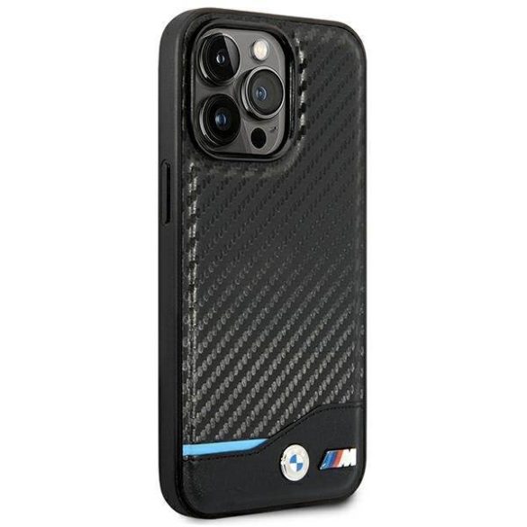 BMW BMHCP14X22NBCK iPhone 14 Pro Max 6,7" fekete bőr Carbon tok