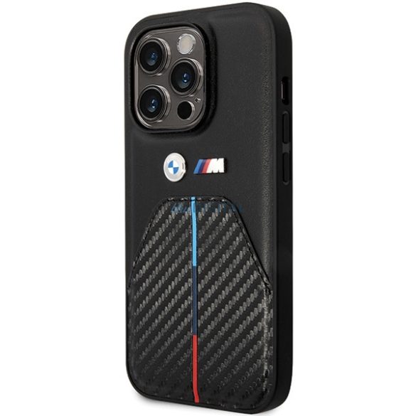 BMW BMHCP14L22NSTB iPhone 14 Pro 6.1" fekete bélyegzett tricolor csíkozás tok