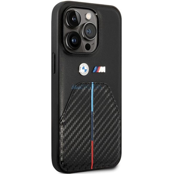 BMW BMHCP14L22NSTB iPhone 14 Pro 6.1" fekete bélyegzett tricolor csíkozás tok