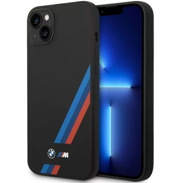 Etui BMW BMHCP14M22SOTK iPhone 14 Plus 6,7" fekete szilikon ferde csíkokkal tok