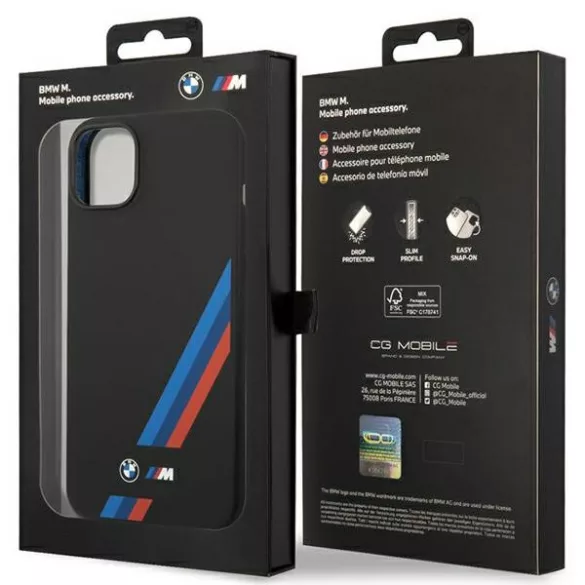 Etui BMW BMHCP14M22SOTK iPhone 14 Plus 6,7" fekete szilikon ferde csíkokkal tok