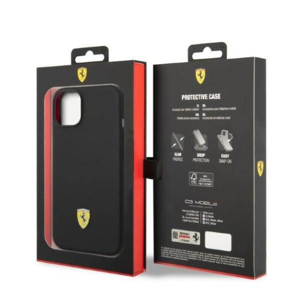 Ferrari FEHMSIP14SBK iPhone 14 / 15 / 13 6.1" fekete keménytok szilikon fém logó Magsafe