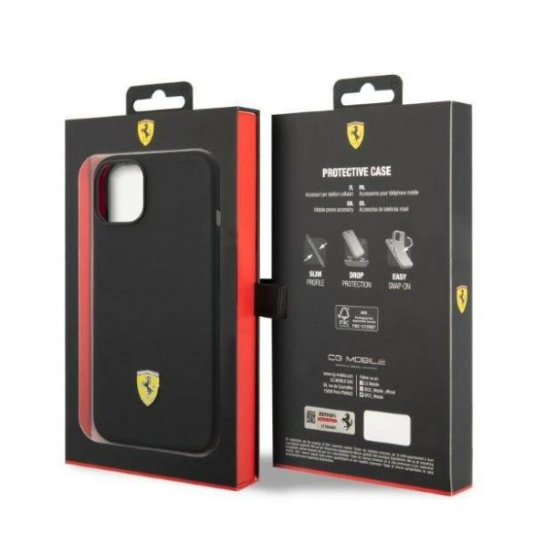 Ferrari FEHMSIP14MBK iPhone 14 Plus / 15 Plus 6.7" fekete keménytok szilikon fém logó Magsafe