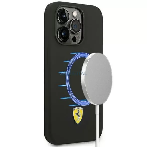 Ferrari FESSIHMP14XBK iPhone 14 Pro Max 6,7" fekete szilikon fém logós Magsafe keménytok