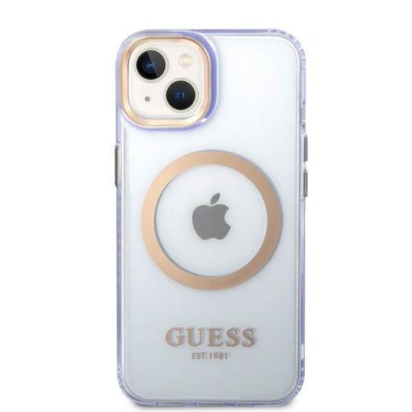 Guess GUHMP14SHTCMU iPhone 14 / 15 / 13 6.1" lila keménytok Arany kontúrú, áttetsző MagSafe