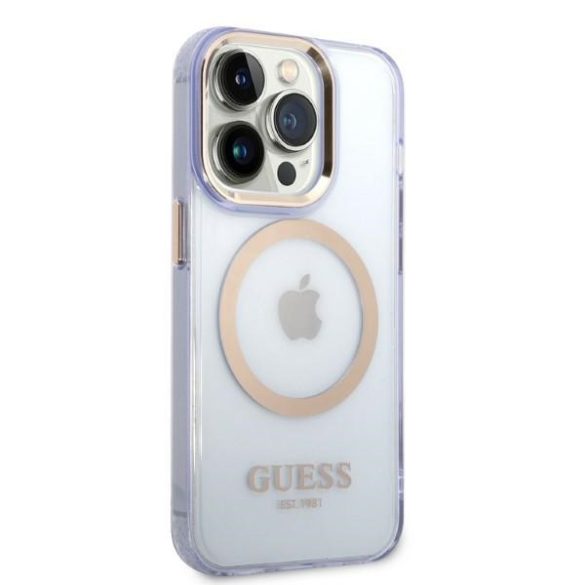 Guess GUHMP14LHTCMU iPhone 14 Pro 6.1" lila keménytok  Arany kontúrú MagSafe áttetsző tok