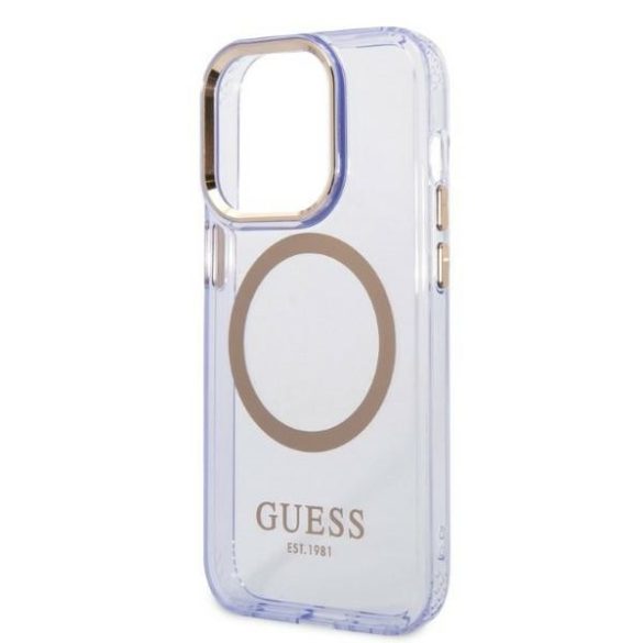 Guess GUHMP14LHTCMU iPhone 14 Pro 6.1" lila keménytok  Arany kontúrú MagSafe áttetsző tok