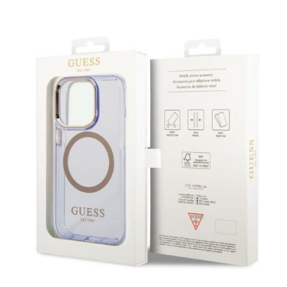 Guess GUHMP14LHTCMU iPhone 14 Pro 6.1" lila keménytok  Arany kontúrú MagSafe áttetsző tok