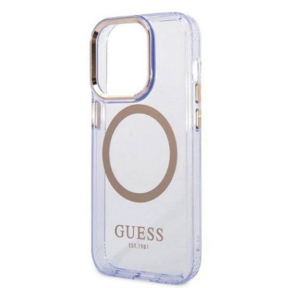 Guess GUHMP14XHTCMU iPhone 14 Pro Max 6,7" lila áttetsző Magsafe keménytok arany kontúrral