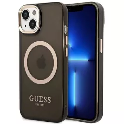   Guess GUHMP14SHTCMK iPhone 14 6.1" fekete keménytok arany kontúrú áttetsző MagSafe