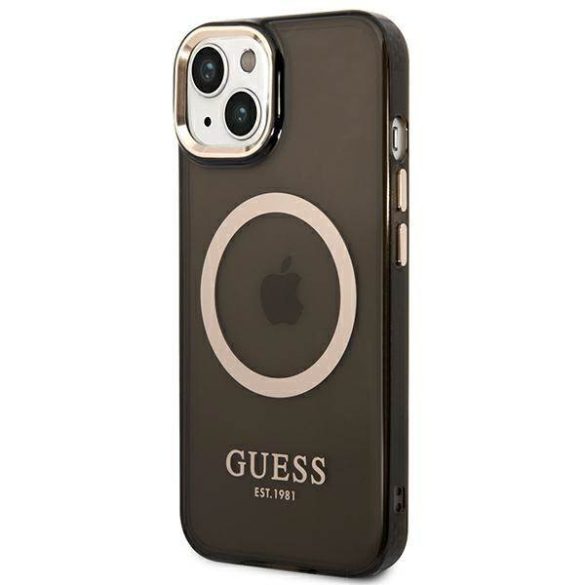 Guess GUHMP14SHTCMK iPhone 14 / 15 / 13 6.1" fekete keménytok arany kontúrú áttetsző MagSafe