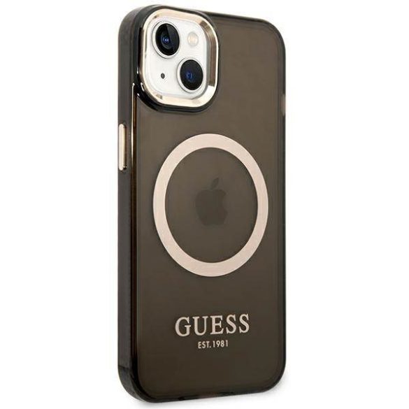 Guess GUHMP14SHTCMK iPhone 14 / 15 / 13 6.1" fekete keménytok arany kontúrú áttetsző MagSafe