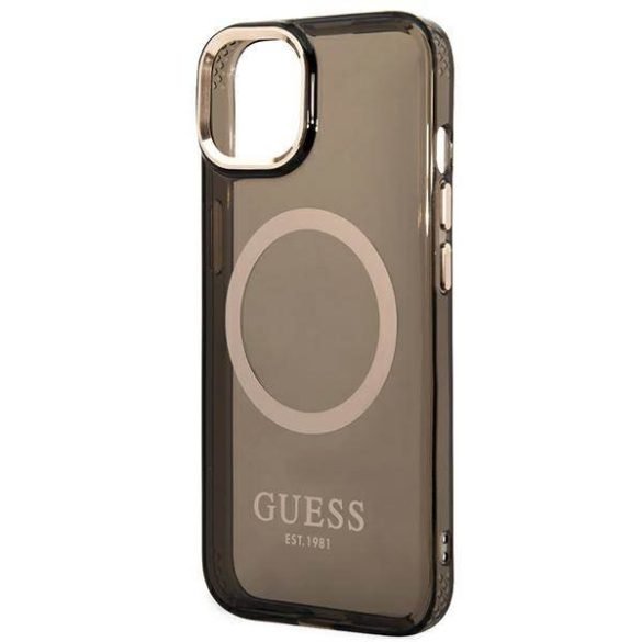 Guess GUHMP14MHTCMK iPhone 14 Plus / 15 Plus 6.7" fekete keménytok arany kontúrú, áttetsző MagSafe áttetsző tok