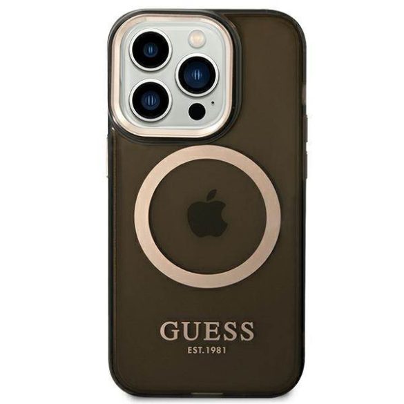 Guess GUHMP14LHTCMK iPhone 14 Pro 6,1" fekete áttetsző Magsafe keménytok arany kontúrral