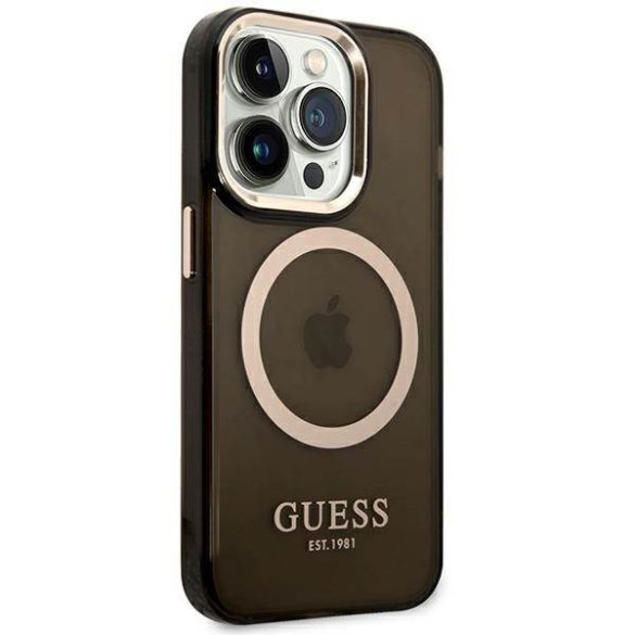 Guess GUHMP14LHTCMK iPhone 14 Pro 6,1" fekete áttetsző Magsafe keménytok arany kontúrral