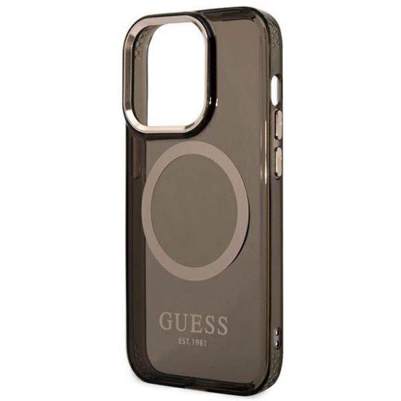 Guess GUHMP14LHTCMK iPhone 14 Pro 6,1" fekete áttetsző Magsafe keménytok arany kontúrral