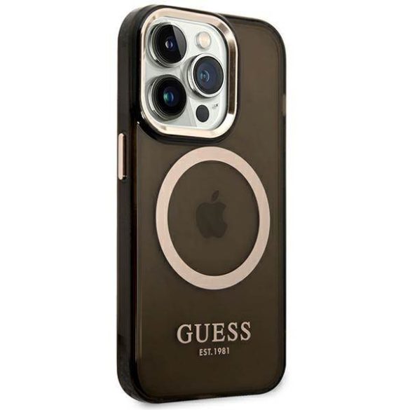 Guess GUHMP14XHTCMK iPhone 14 Pro Max 6,7" fekete áttetsző Magsafe keménytok arany kontúrral