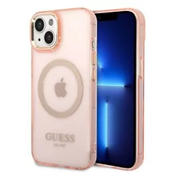   Guess GUHMP14SHTCMP iPhone 14 6,1" rózsaszín keménytok arany kontúrú áttetsző MagSafe
