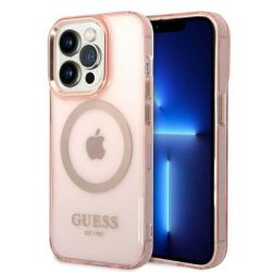   Guess GUHMP14LHTCMP iPhone 14 Pro 6,1" rózsaszín áttetsző Magsafe keménytok arany kontúrral
