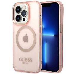   Guess GUHMP14XHTCMP iPhone 14 Pro Max 6,7" rózsaszín keménytok  arany kontúrú, áttetsző MagSafe áttetsző