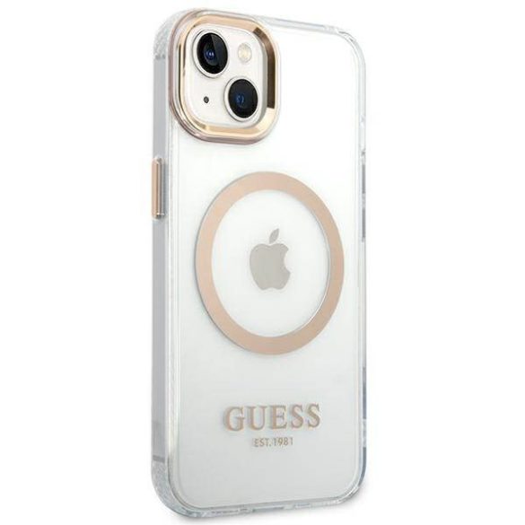 Guess GUHMP14SHTRMD iPhone 14 / 15 / 13 6.1" arany keménytok fém kontúr Magsafe