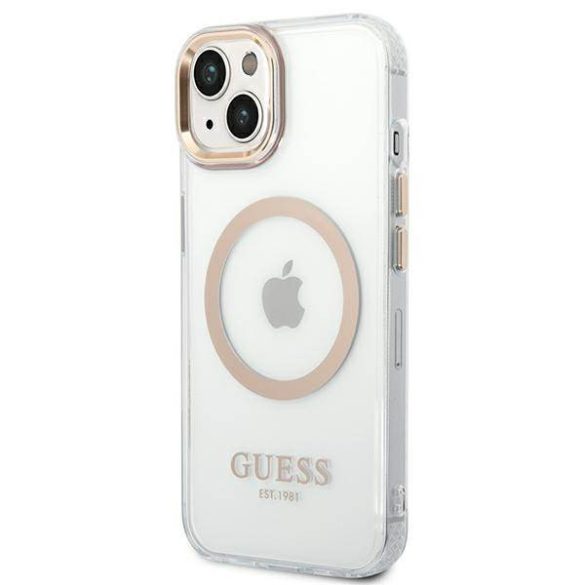 Guess GUHMP14MHTRMD iPhone 14 Plus / 15 Plus 6.7" arany keménytok fém kontúr Magsafe