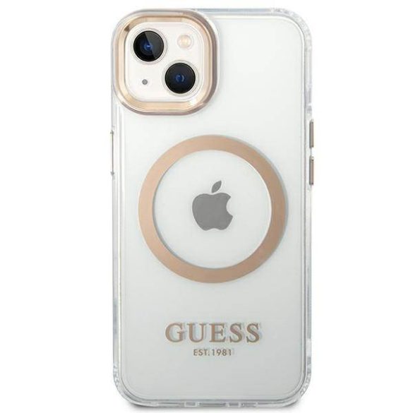 Guess GUHMP14MHTRMD iPhone 14 Plus / 15 Plus 6.7" arany keménytok fém kontúr Magsafe