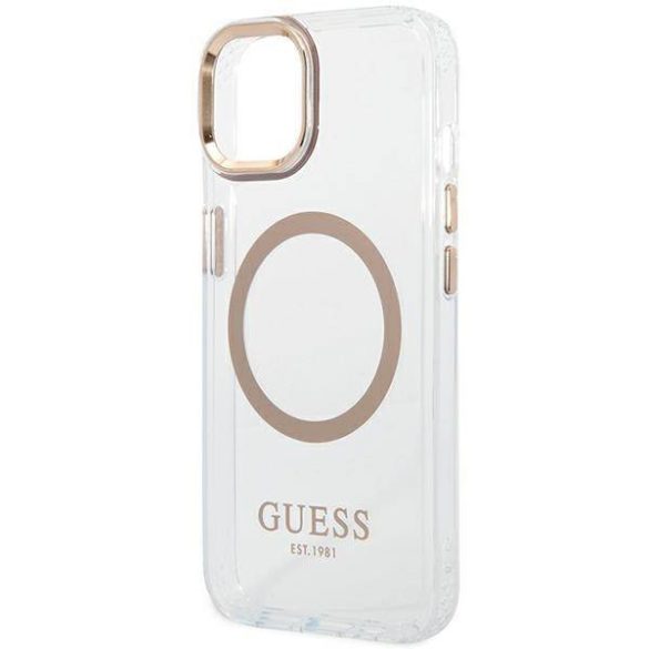 Guess GUHMP14MHTRMD iPhone 14 Plus / 15 Plus 6.7" arany keménytok fém kontúr Magsafe