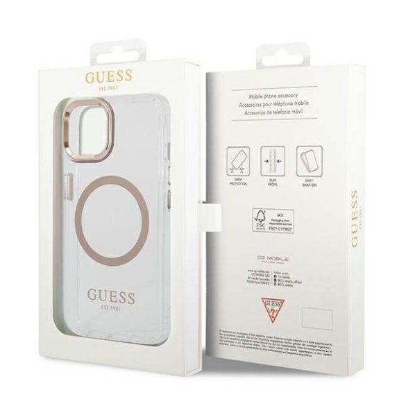 Guess GUHMP14MHTRMD iPhone 14 Plus / 15 Plus 6.7" arany keménytok fém kontúr Magsafe