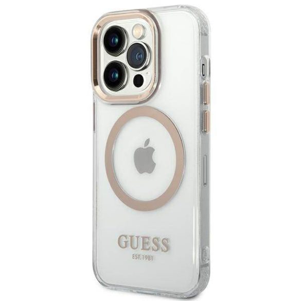 Guess GUHMP14LHTRMD iPhone 14 Pro 6,1" arany keménytok Fém körvonalú Magsafe tok