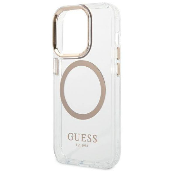 Guess GUHMP14LHTRMD iPhone 14 Pro 6,1" arany keménytok Fém körvonalú Magsafe tok