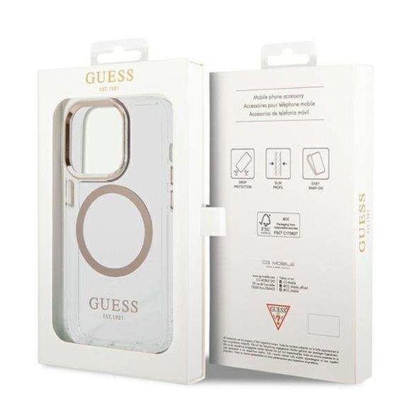 Guess GUHMP14LHTRMD iPhone 14 Pro 6,1" arany keménytok Fém körvonalú Magsafe tok