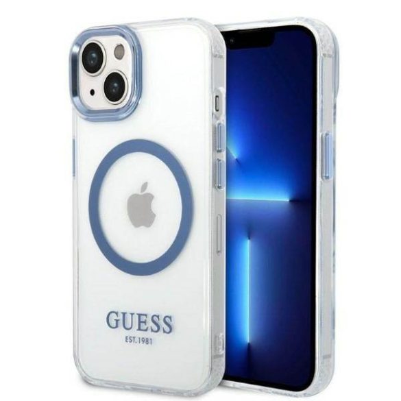 Guess GUHMP14MHTRMB iPhone 14 Plus / 15 Plus 6.7" kék keménytok Fém körvonalú Magsafe tok