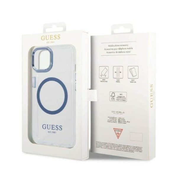 Guess GUHMP14MHTRMB iPhone 14 Plus / 15 Plus 6.7" kék keménytok Fém körvonalú Magsafe tok