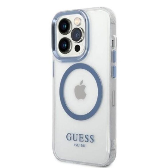 Guess GUHMP14LHTRMB iPhone 14 Pro 6,1" kék keménytok fémkontúrú Magsafe tok