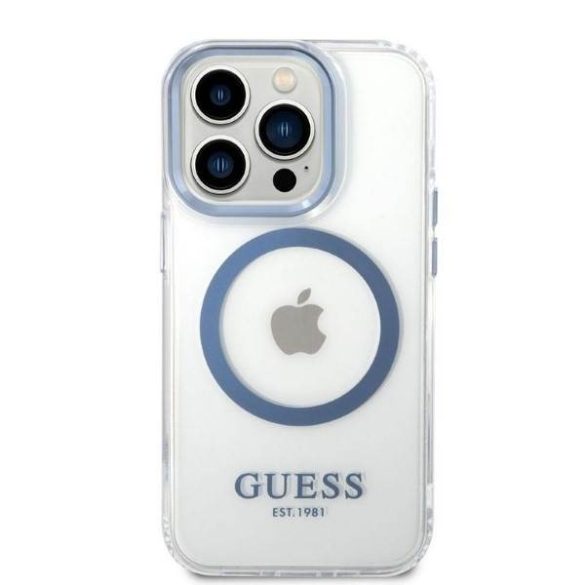 Guess GUHMP14LHTRMB iPhone 14 Pro 6,1" kék keménytok fémkontúrú Magsafe tok