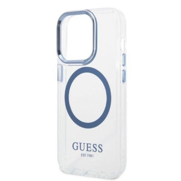 Guess GUHMP14LHTRMB iPhone 14 Pro 6,1" kék keménytok fémkontúrú Magsafe tok