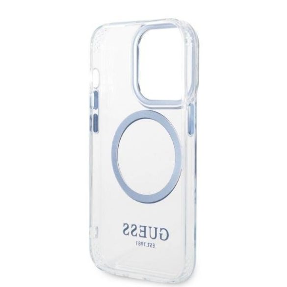 Guess GUHMP14LHTRMB iPhone 14 Pro 6,1" kék keménytok fémkontúrú Magsafe tok