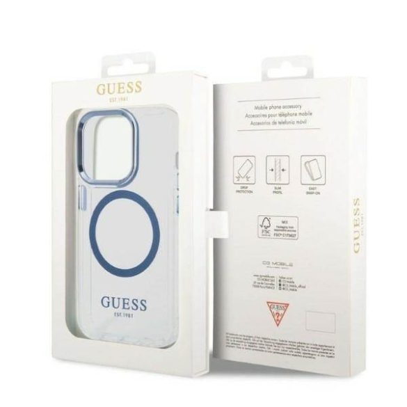 Guess GUHMP14LHTRMB iPhone 14 Pro 6,1" kék keménytok fémkontúrú Magsafe tok