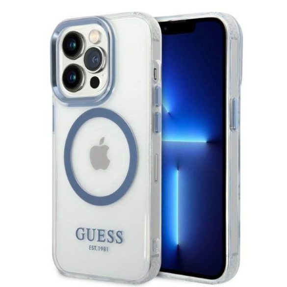 Guess GUHMP14XHTRMB iPhone 14 Pro Max 6,7" kék keménytok Fém körvonalú Magsafe tok
