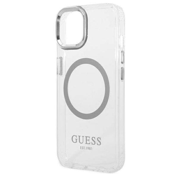 Guess GUHMP14SHTRMS iPhone 14 / 15 / 13 6.1" ezüst keménytok Fém körvonalú Magsafe tok