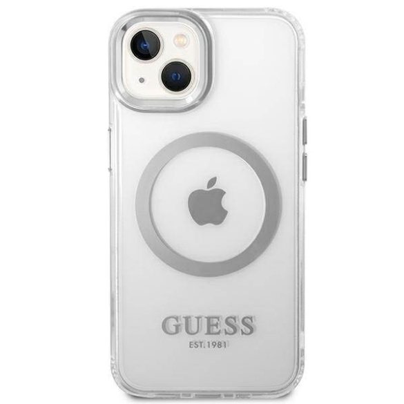 Guess GUHMP14MHTRMS iPhone 14 Plus / 15 Plus 6.7" ezüst keménytok Fém körvonalú Magsafe tok