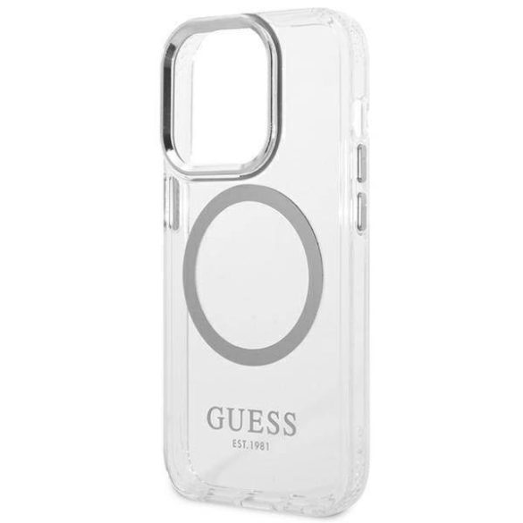 Guess GUHMP14LHTRMS iPhone 14 Pro 6,1" ezüst keménytok fémkontúrú Magsafe tok