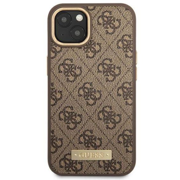 Guess GUHMP14SU4GPRW iPhone 14 6.1" barna keménytok 4G Logo Plate MagSafe