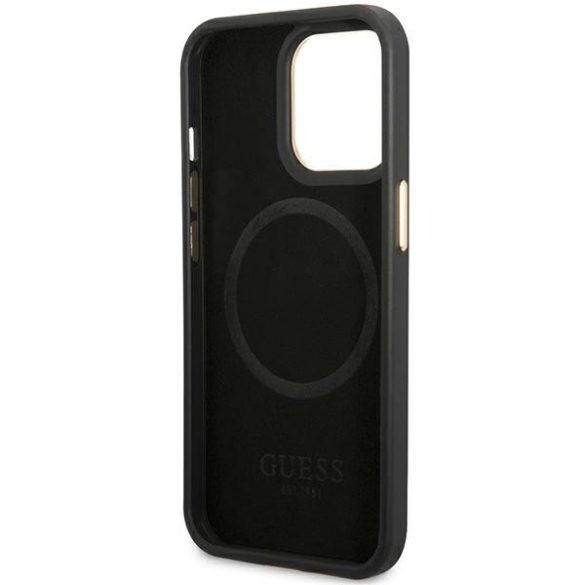 Guess GUHMP14LSAPSTK iPhone 14 Pro 6.1" fekete keménytok  Peony Logo Plate MagSafe