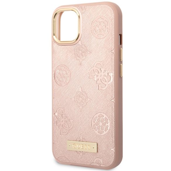 Guess GUHMP14SSAPSTP iPhone 14 / 15 / 13 6.1" rózsaszín keménytok Bazsarózsa logós lemez MagSafe