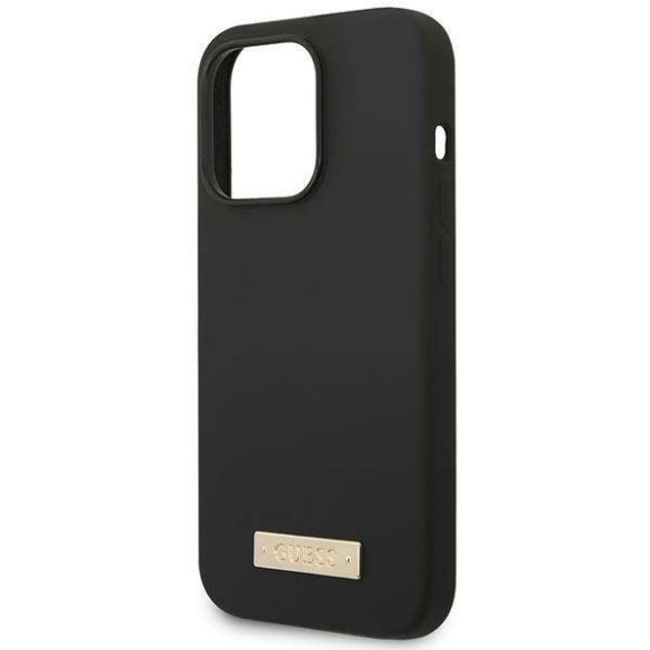Guess GUHMP14LSBPLK iPhone 14 Pro 6,1" fekete szilikon Logo Plate MagSafe keménytok