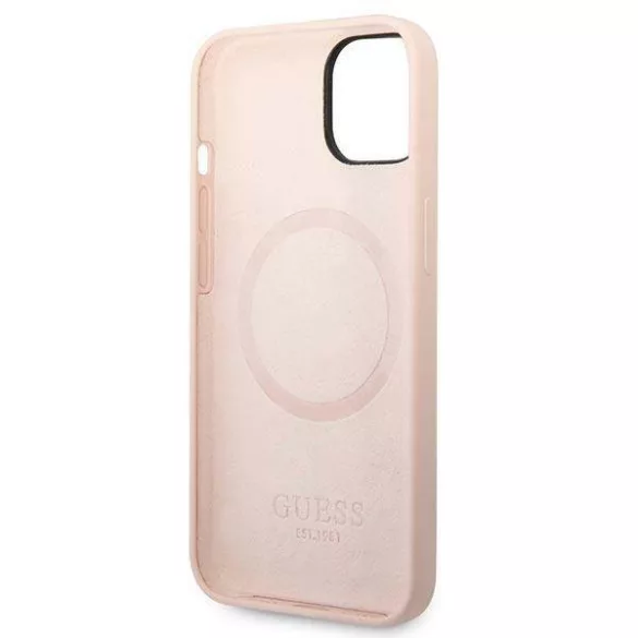Guess GUHMP14SSBPLP iPhone 14 6.1" rózsaszín keménytok Szilikon logós lemez MagSafe
