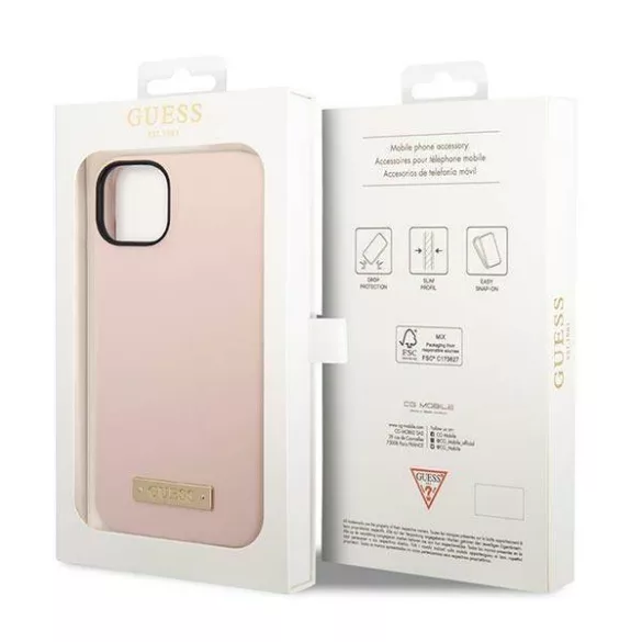 Guess GUHMP14SSBPLP iPhone 14 6.1" rózsaszín keménytok Szilikon logós lemez MagSafe